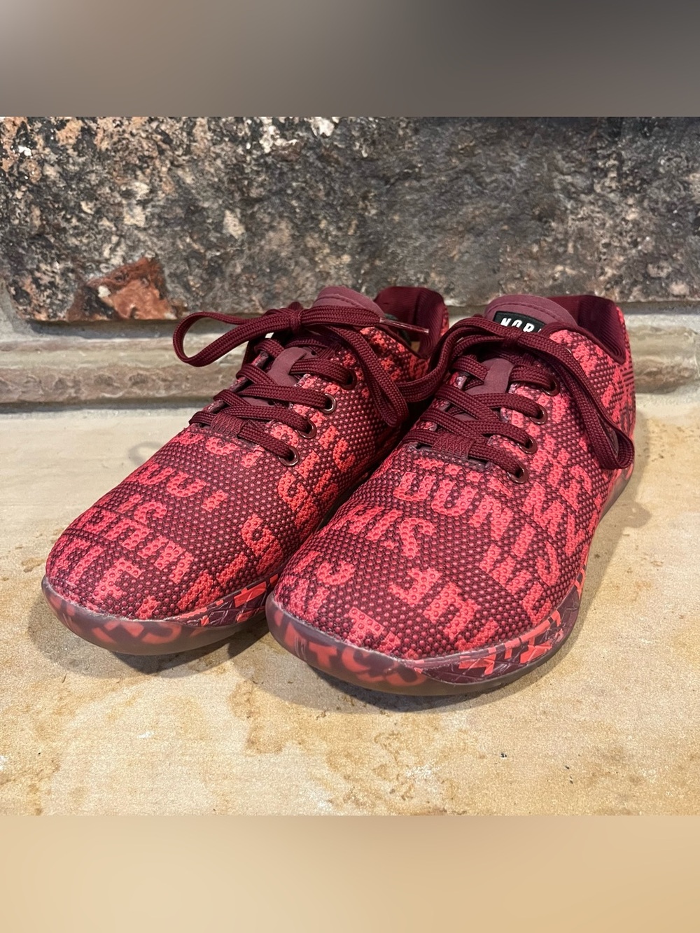 NOBULL Brooke Wells Maroon Text Patterned Athletic Trainers